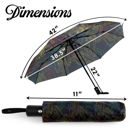 Von Dutch Automatic Compact Umbrella with Protective Sleeve – Neon Logo