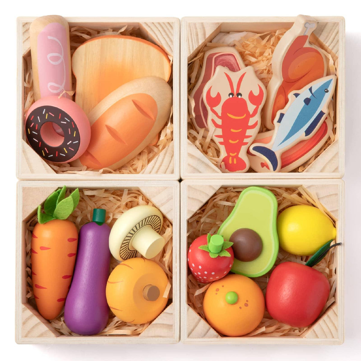 Tiny Land Wooden Play Food Set with Storage Rack - 30+ Pcs