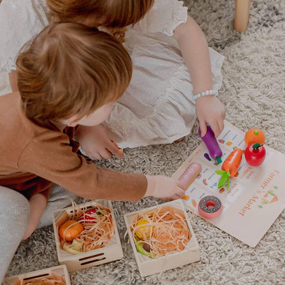 Tiny Land Wooden Play Food Set with Storage Rack - 30+ Pcs