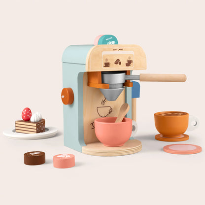 Tiny Land Wooden Play Coffee Maker Set - 16-Piece Kids Café Toy