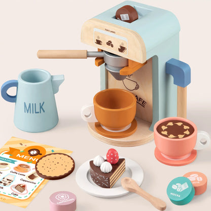 Tiny Land Wooden Play Coffee Maker Set - 16-Piece Kids Café Toy