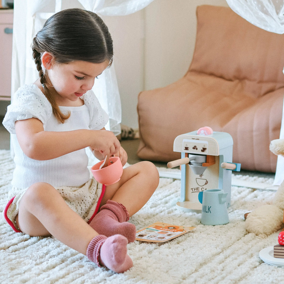 Tiny Land Wooden Play Coffee Maker Set - 16-Piece Kids Café Toy