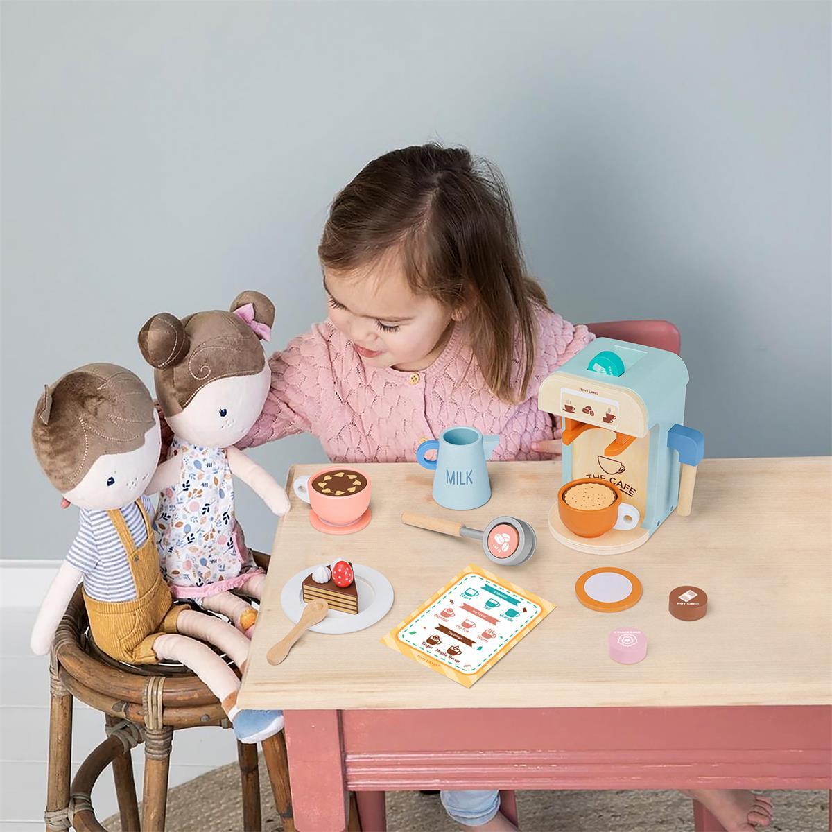 Tiny Land Wooden Play Coffee Maker Set - 16-Piece Kids Café Toy