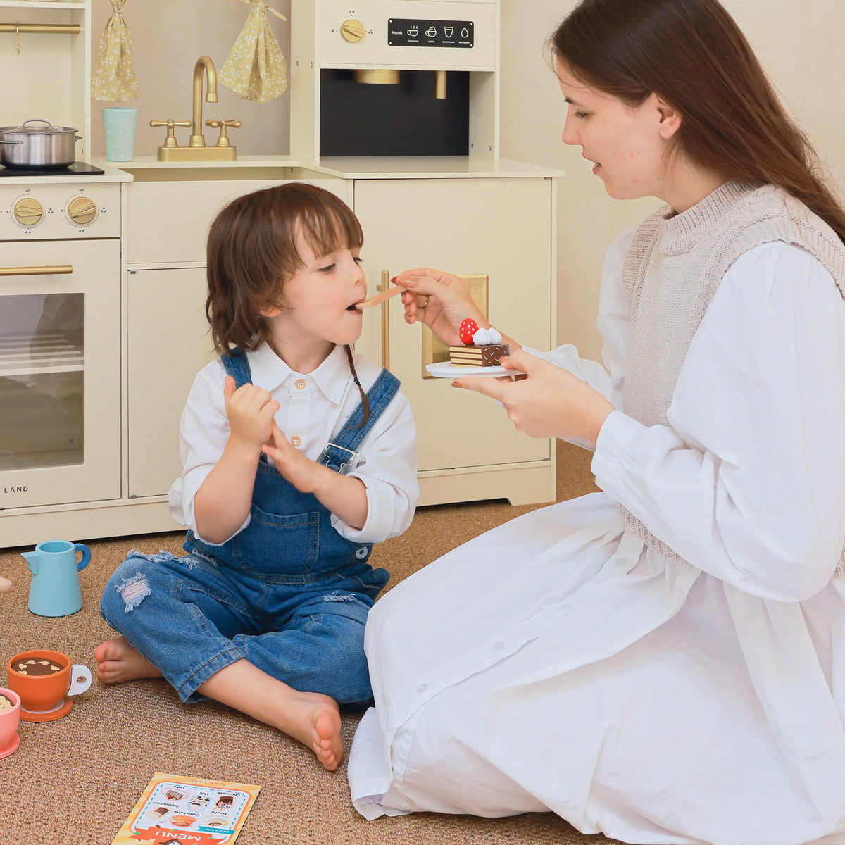 Tiny Land Wooden Play Coffee Maker Set - 16-Piece Kids Café Toy