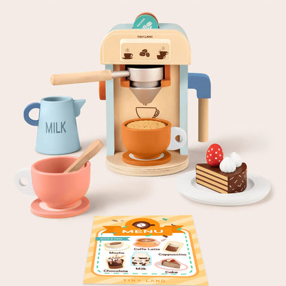 Tiny Land Wooden Play Coffee Maker Set - 16-Piece Kids Café Toy