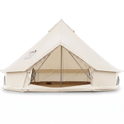 Waterproof Bell Tent with Stove Jack & Mesh Windows – Beige | 2-8 Person | S/M/L