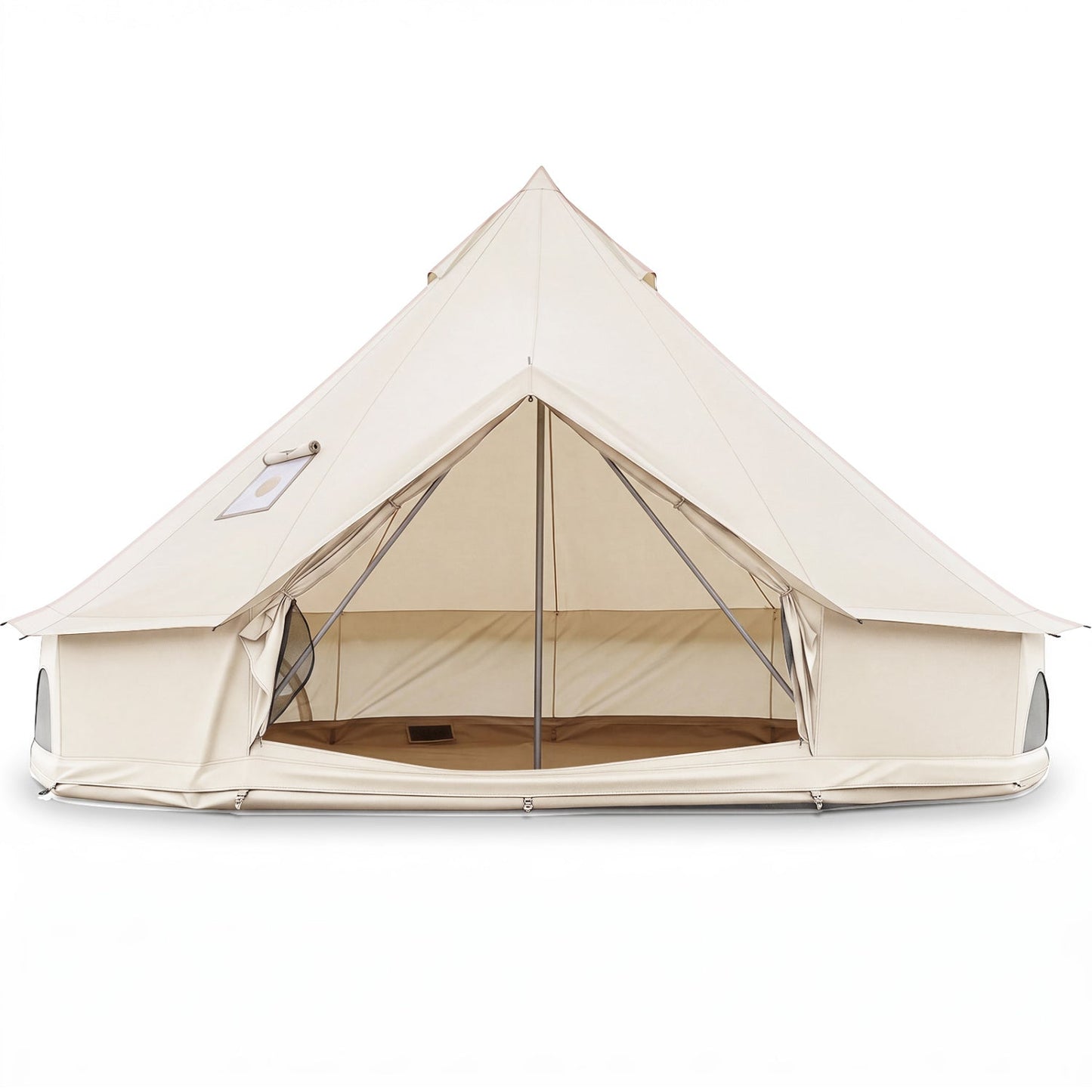 Waterproof Bell Tent with Stove Jack & Mesh Windows – Beige | 2-8 Person | S/M/L