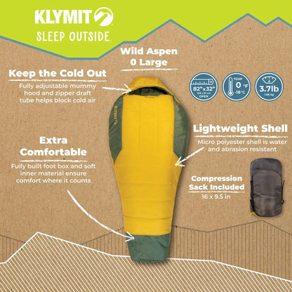 Klymit Wild Aspen 0°F Large Mummy Sleeping Bag - 4 Season