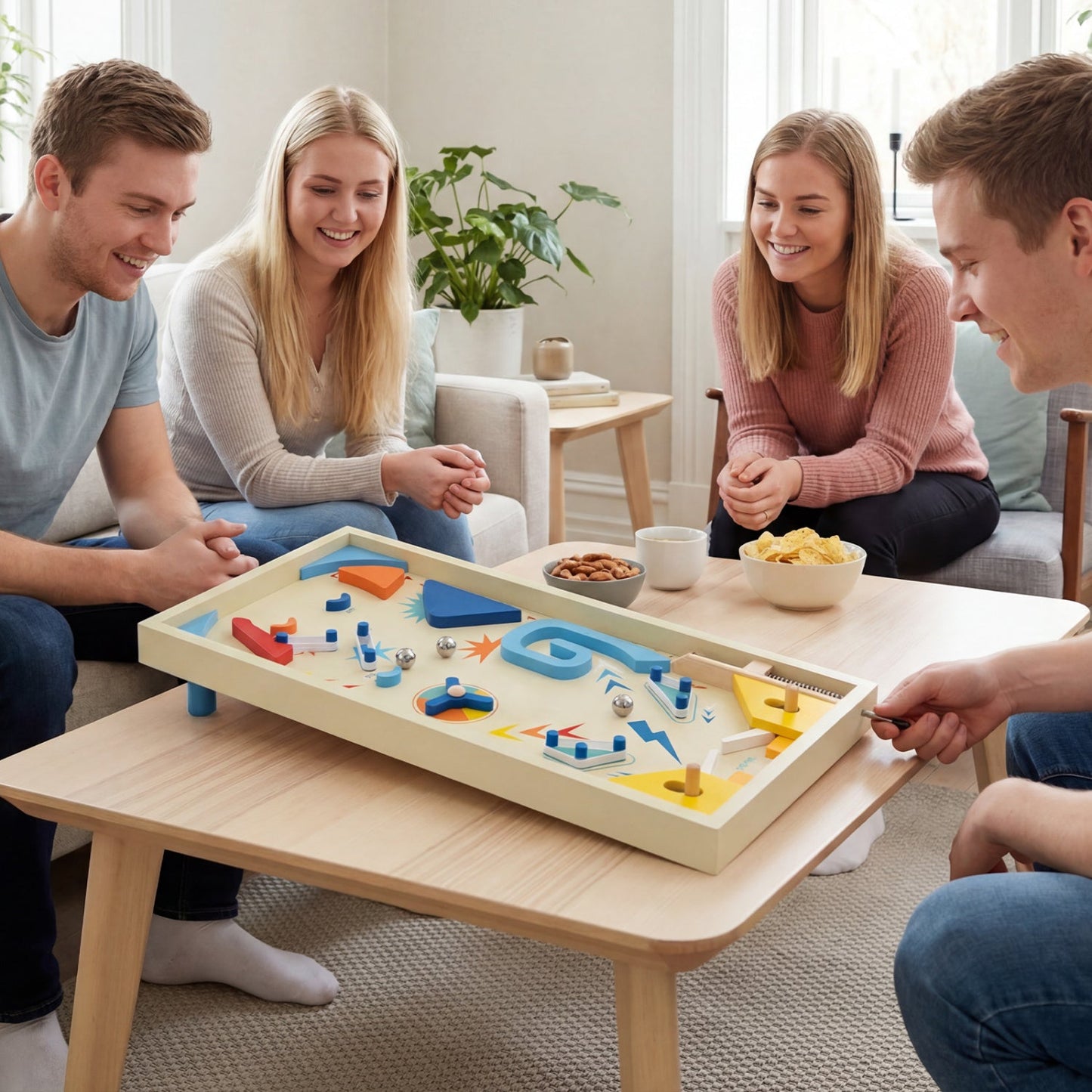 Wooden Pinball Machine | 3 Metal Marbles | Spring Launcher | MDF | Ages 8+ | 22” × 10.5”