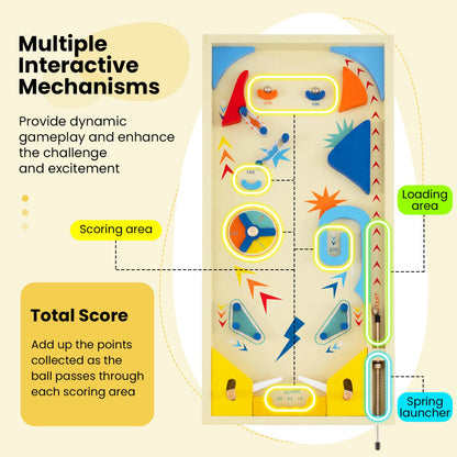 Wooden Pinball Machine | 3 Metal Marbles | Spring Launcher | MDF | Ages 8+ | 22” × 10.5”