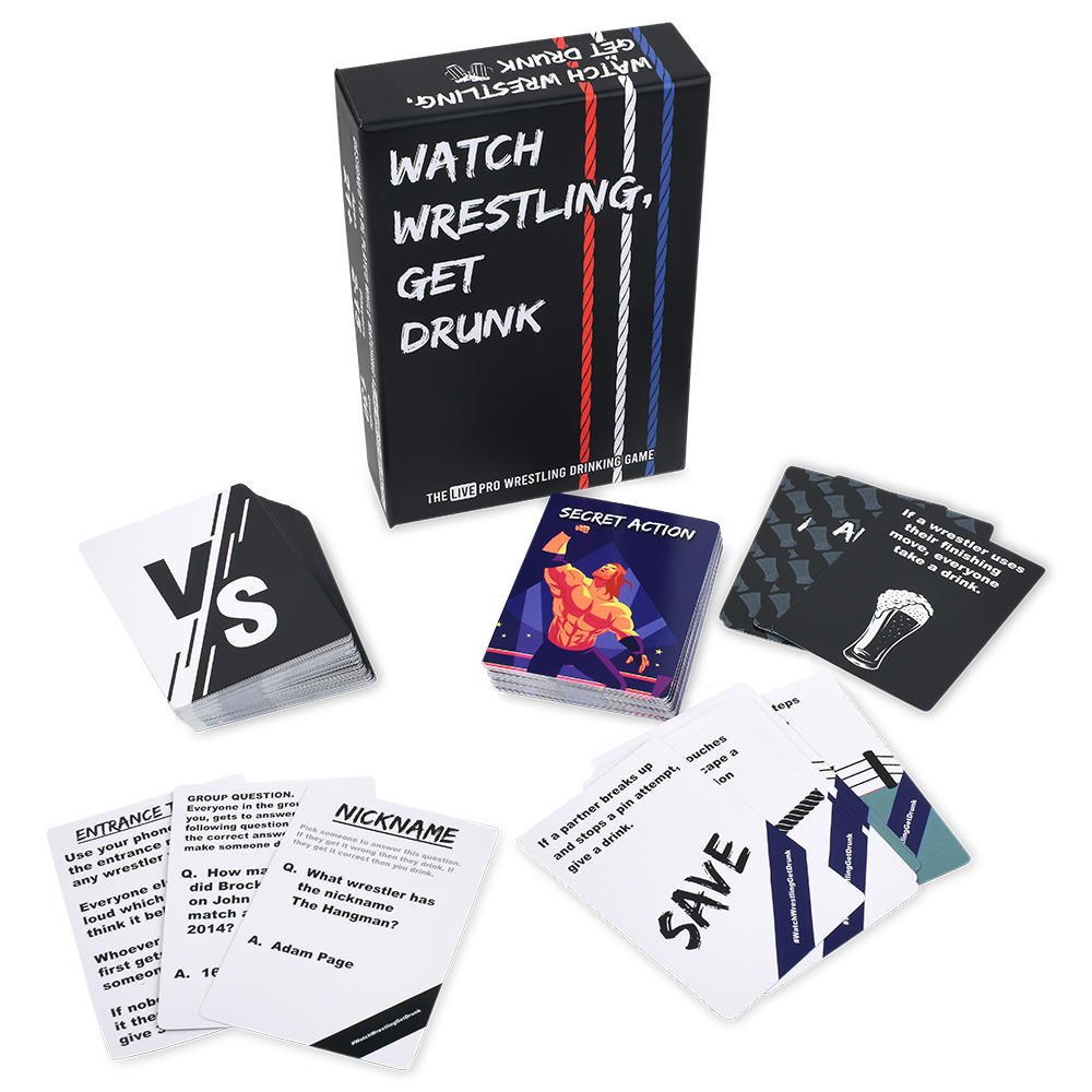 Watch Wrestling, Get Drunk | The Live Pro Wrestling Drinking Game | 130 Cards | Falling Whale Games - Niksstuff