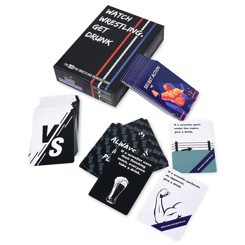 Watch Wrestling, Get Drunk | The Live Pro Wrestling Drinking Game | 130 Cards | Falling Whale Games - Niksstuff