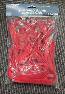 12-pack XL board game box bands, red elastic bands in clear bag