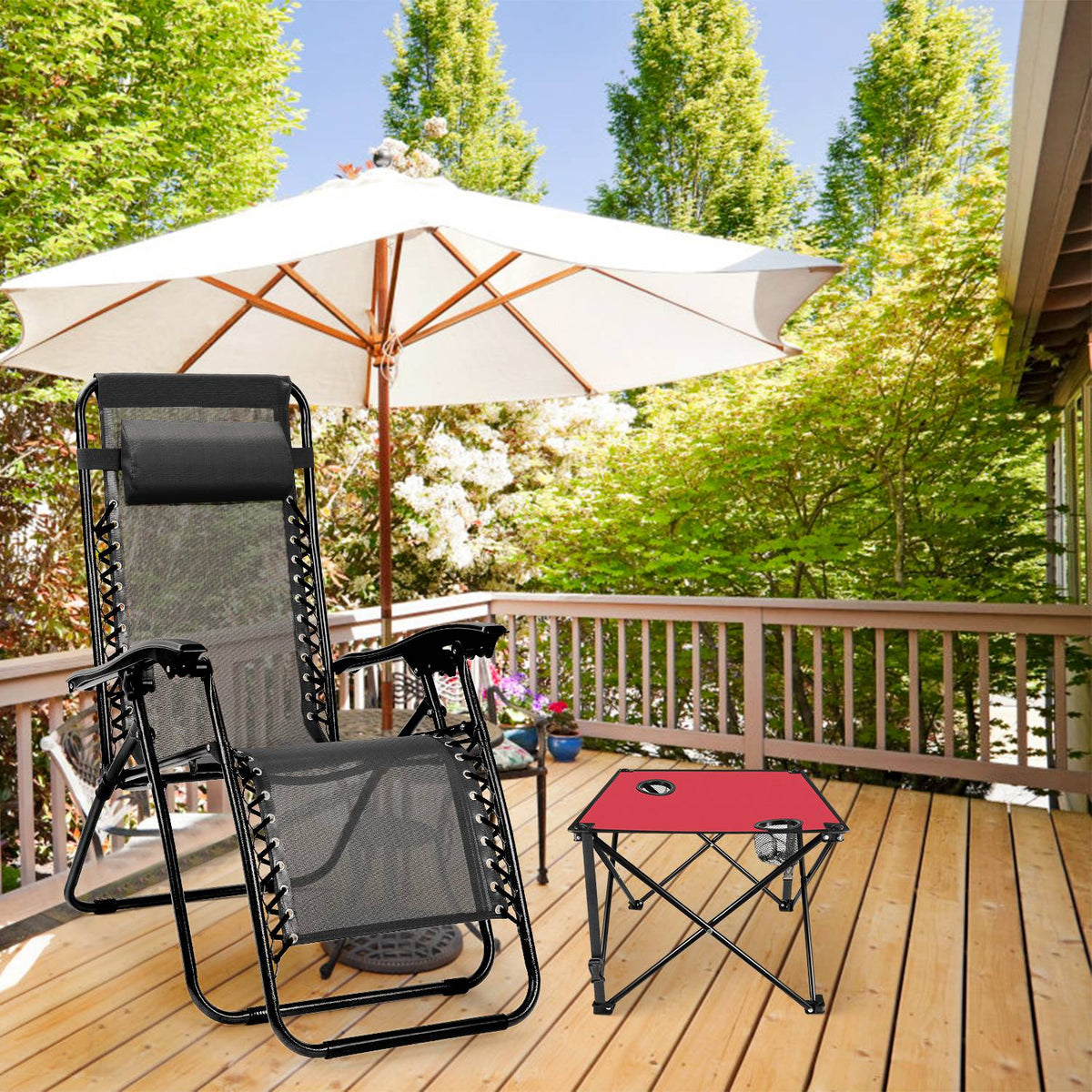 LakeForest Folding Camping Table with 2 Cup Holders – 600D Oxford, 44 lb Capacity | 18.5"x18.5" | 2.2 lbs | 1-Pc & 2-Pc Sets
