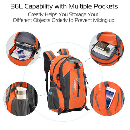 36L Outdoor Backpack | Water-Repellent Nylon | Ergonomic | 373g | iNova | Orange