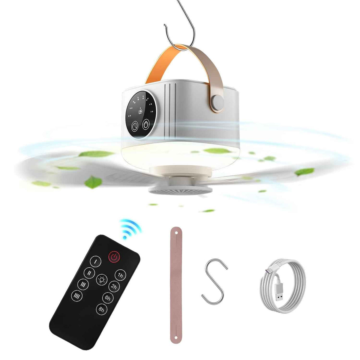 Rechargeable Tent Ceiling Fan with LED Light & Remote