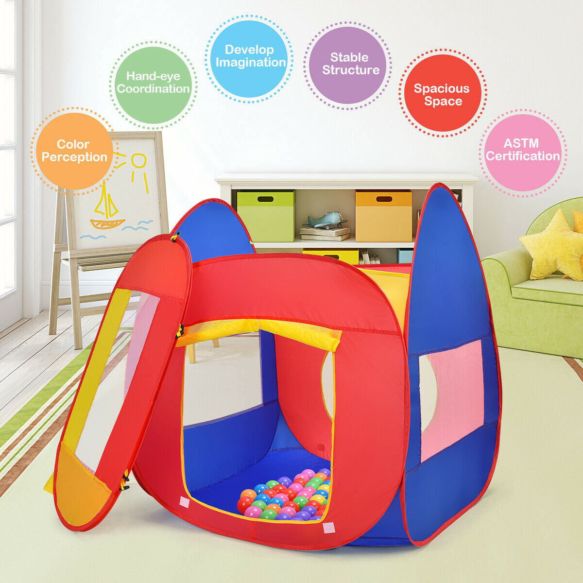 Kids Pop-Up Play Tent with 100 Balls | Breathable Mesh | Foldable | Indoor & Outdoor