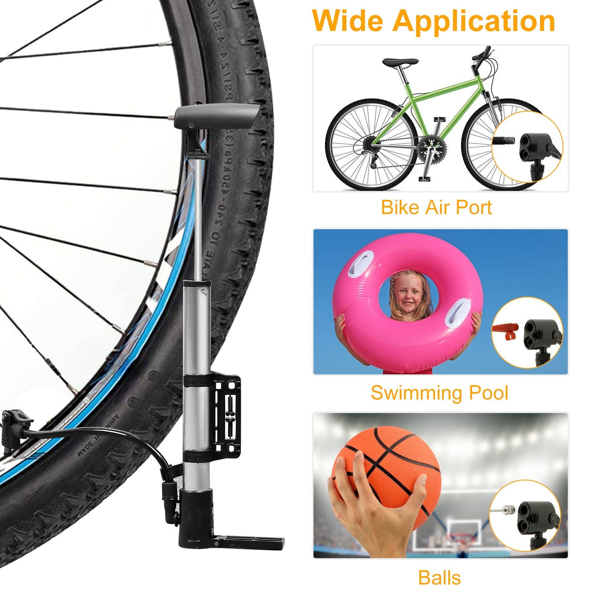 Gbruno Mini Bike Pump - Aluminum Portable Tire Inflator with Mount