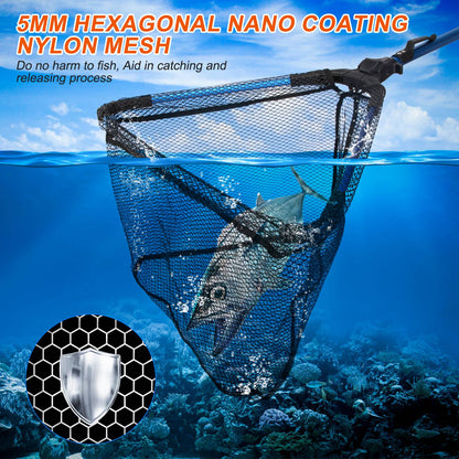 Foldable Fishing Net | Aluminum Handle | Nano-Coated Mesh | Freshwater & Saltwater | Black