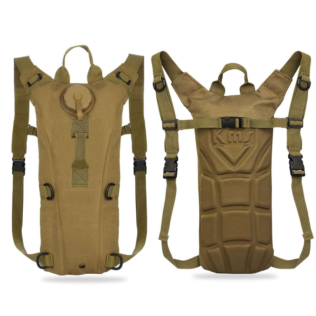 3L tactical hydration water bladder vest backpack in tan with adjustable shoulder straps