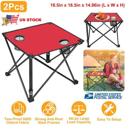 LakeForest Folding Camping Table with 2 Cup Holders – 600D Oxford, 44 lb Capacity | 18.5"x18.5" | 2.2 lbs | 1-Pc & 2-Pc Sets