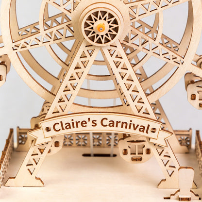 DIY Wooden Ferris Wheel Music Box Kit | Laser-Cut Wood | Rotating Ferris Wheel | 8 Music Options