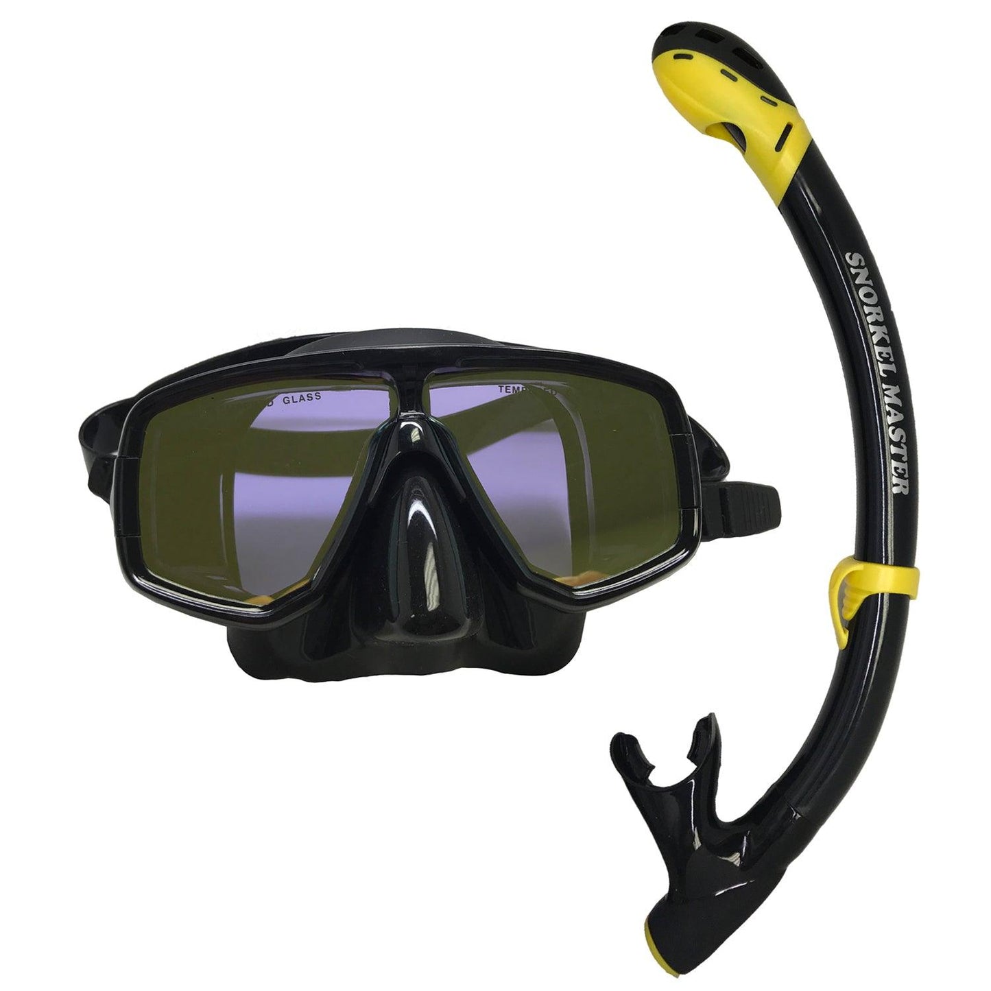 Silicone Dive Mask with Yellow Mirror Lens + Black/Yellow Semi-Dry Snorkel Combo by Scuba Choice - Niksstuff