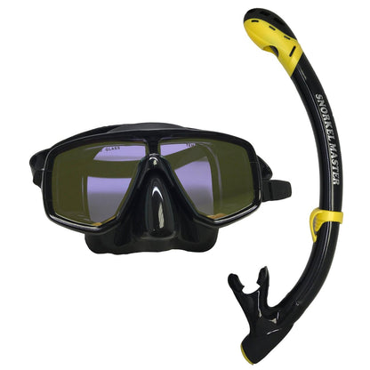 Silicone Dive Mask with Yellow Mirror Lens + Black/Yellow Semi-Dry Snorkel Combo by Scuba Choice - Niksstuff
