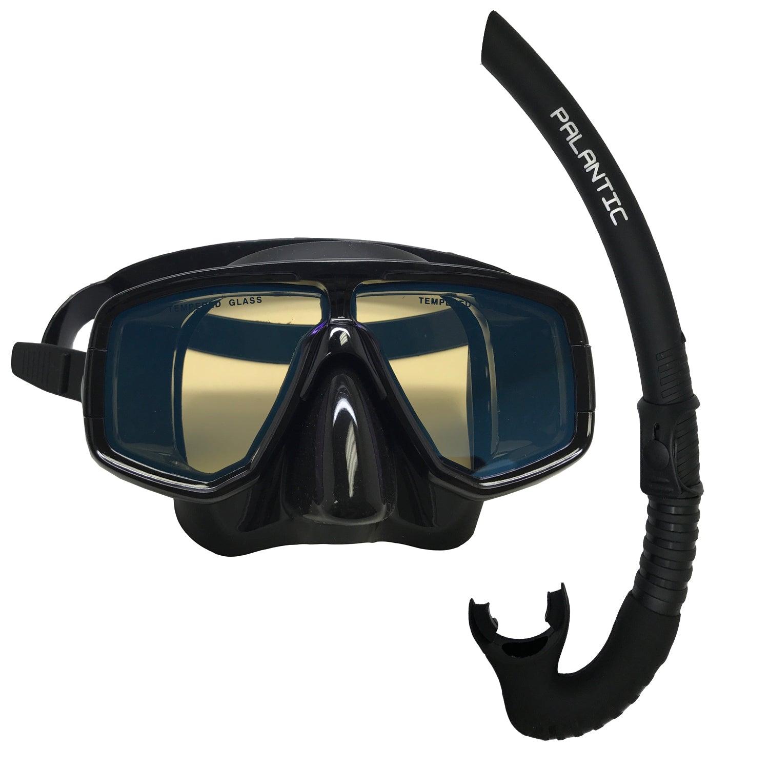 Silicone Dive Mask with Blue Mirror Lens + Black Snorkel Combo by Scuba Choice - Niksstuff