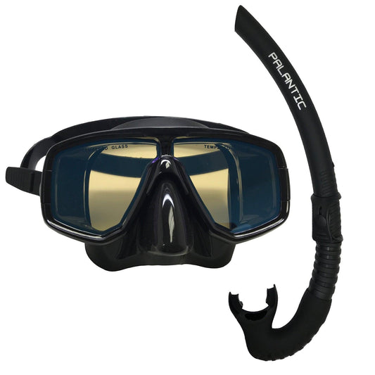 Silicone Dive Mask with Blue Mirror Lens + Black Snorkel Combo by Scuba Choice - Niksstuff