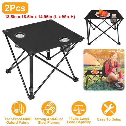 LakeForest Folding Camping Table with 2 Cup Holders – 600D Oxford, 44 lb Capacity | 18.5"x18.5" | 2.2 lbs | 1-Pc & 2-Pc Sets