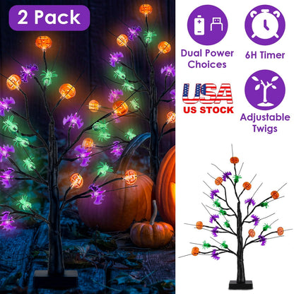 LJG 1.97ft Lighted Halloween Trees with Timer - 2 Pack