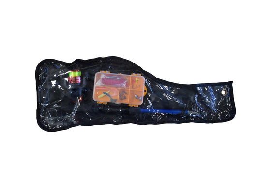Waterproof fishing tackle kit case with orange lure organizer, black zip cover
