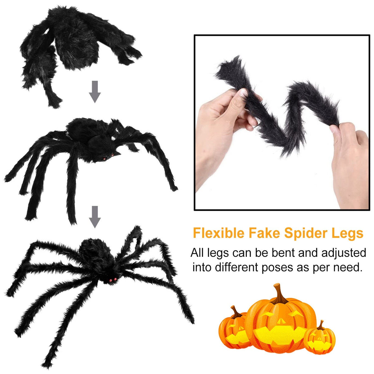 49-Inch Giant Halloween Hairy Spider with 126-Inch Stretchable Web