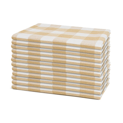 Taupe and white plaid cotton dinner napkins, set of 12, folded stack