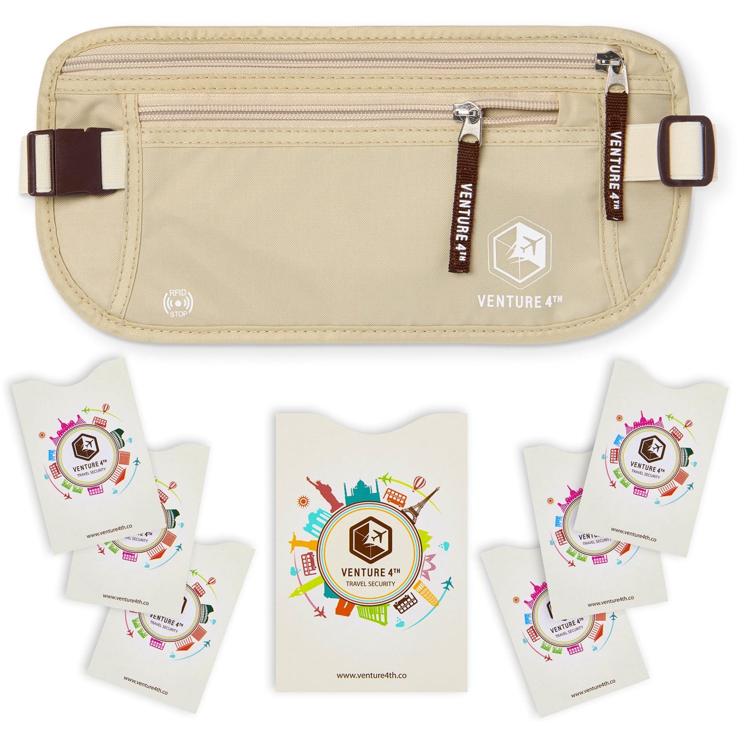 VENTURE 4TH Travel Money Belt with RFID Blocking | Fits Up to 56" Waist | 5 Colors - Niksstuff