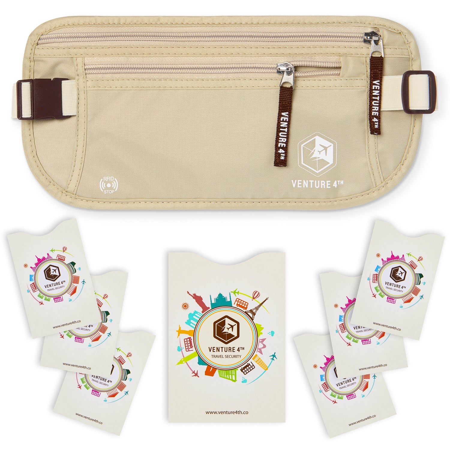 VENTURE 4TH Travel Money Belt with RFID Blocking | Fits Up to 56" Waist | 5 Colors - Niksstuff