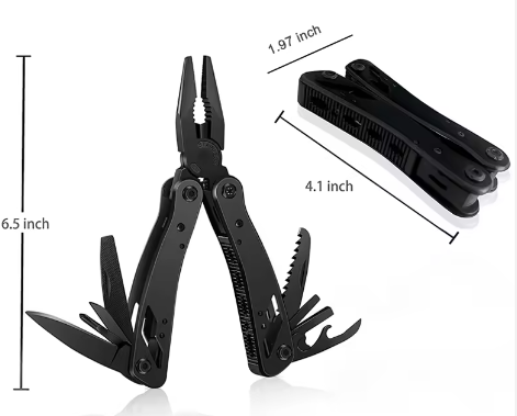 River Country Gear Folding Multi-Tool Pliers – Black, Knife, Saw, Screwdriver & Bottle Opener