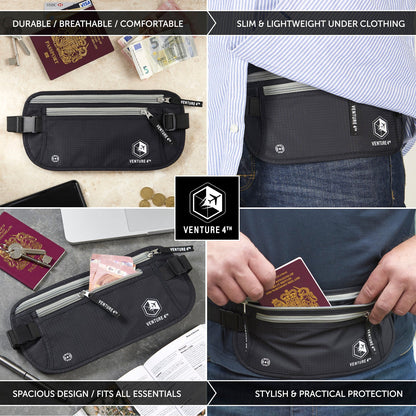 VENTURE 4TH Travel Money Belt with RFID Blocking | Fits Up to 56" Waist | 5 Colors - Niksstuff
