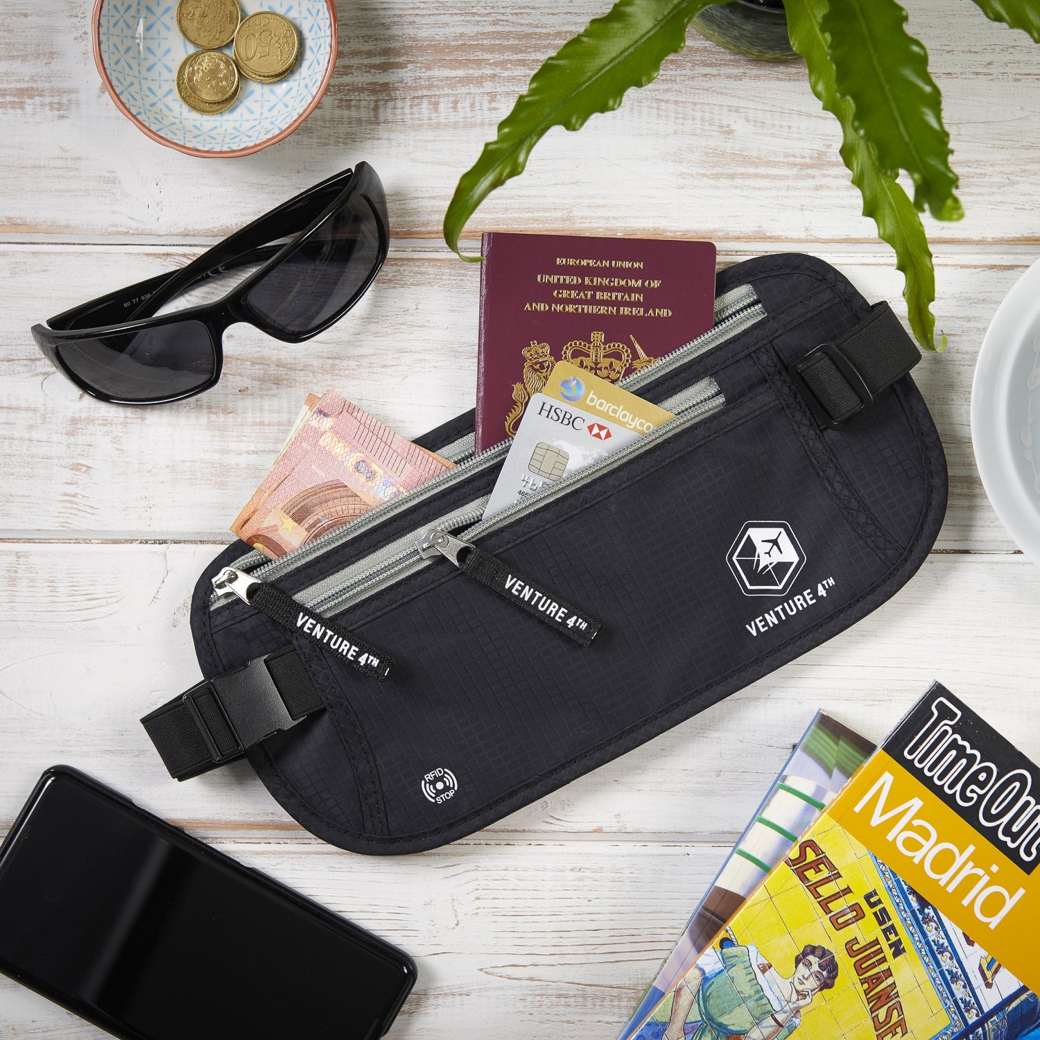 VENTURE 4TH Travel Money Belt with RFID Blocking | Fits Up to 56" Waist | 5 Colors - Niksstuff