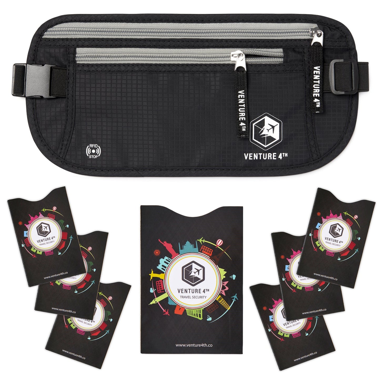 VENTURE 4TH Travel Money Belt with RFID Blocking | Fits Up to 56" Waist | 5 Colors - Niksstuff