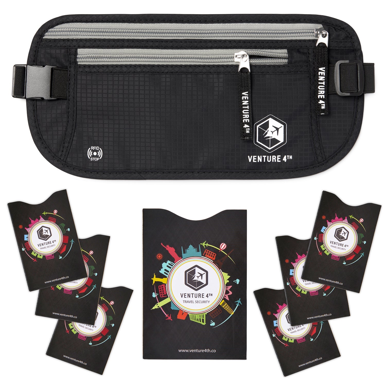 VENTURE 4TH Travel Money Belt with RFID Blocking | Fits Up to 56" Waist | 5 Colors - Niksstuff
