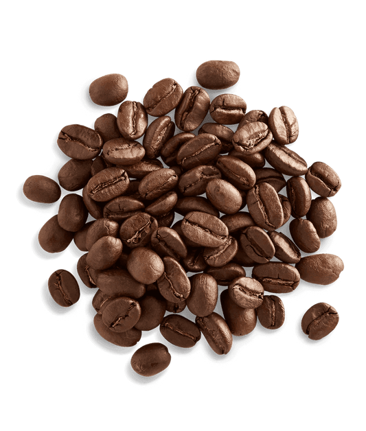 Pile of roasted coffee beans, medium-dark brown
