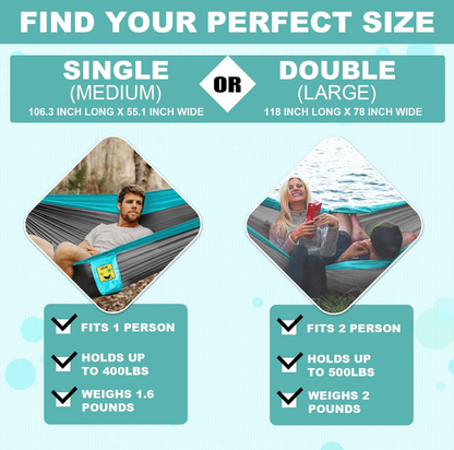 River Country Gear Nylon Hammock – Single & Double with Tree Straps, Carabiners & Carry Case