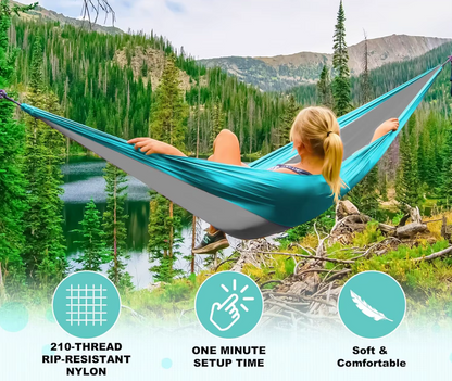 River Country Gear Nylon Hammock – Single & Double with Tree Straps, Carabiners & Carry Case