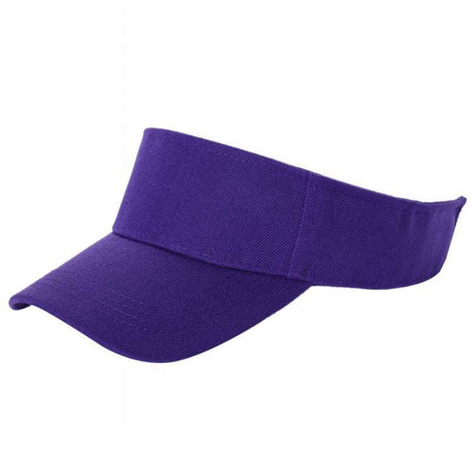 Purple sun visor hat with wide brim and stitched front panel