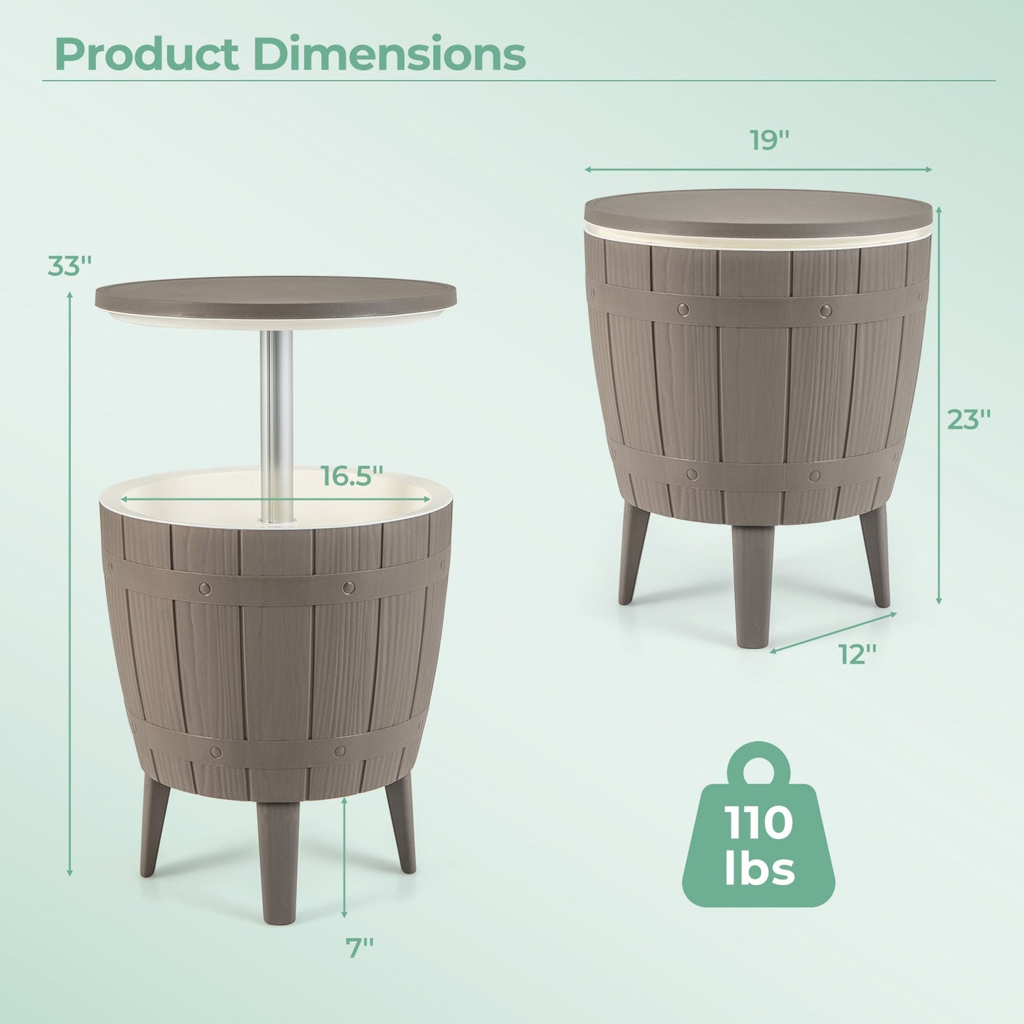 10 Gallon Outdoor Cooler Bar Table with Telescopic Tabletop & Ice Bucket