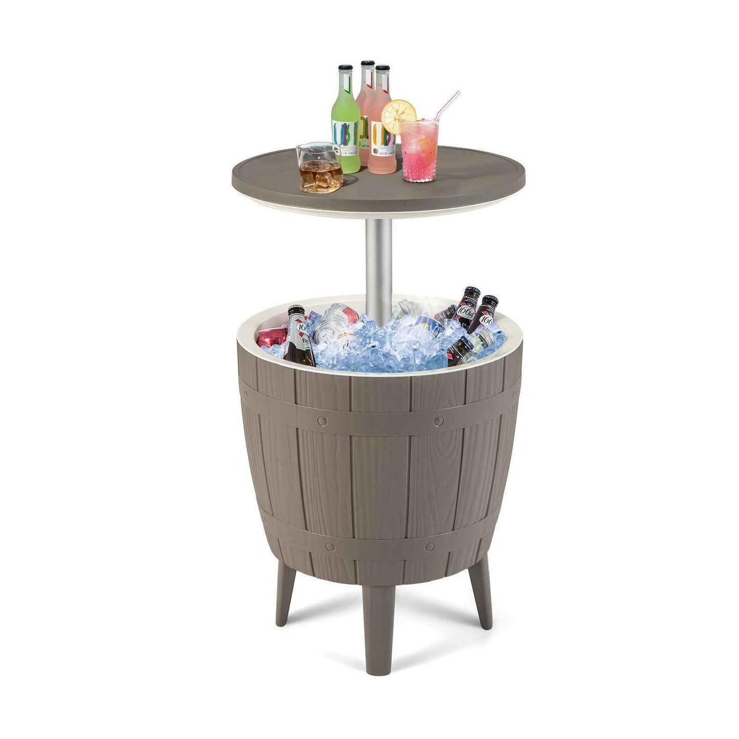 10 Gallon Outdoor Cooler Bar Table with Telescopic Tabletop & Ice Bucket