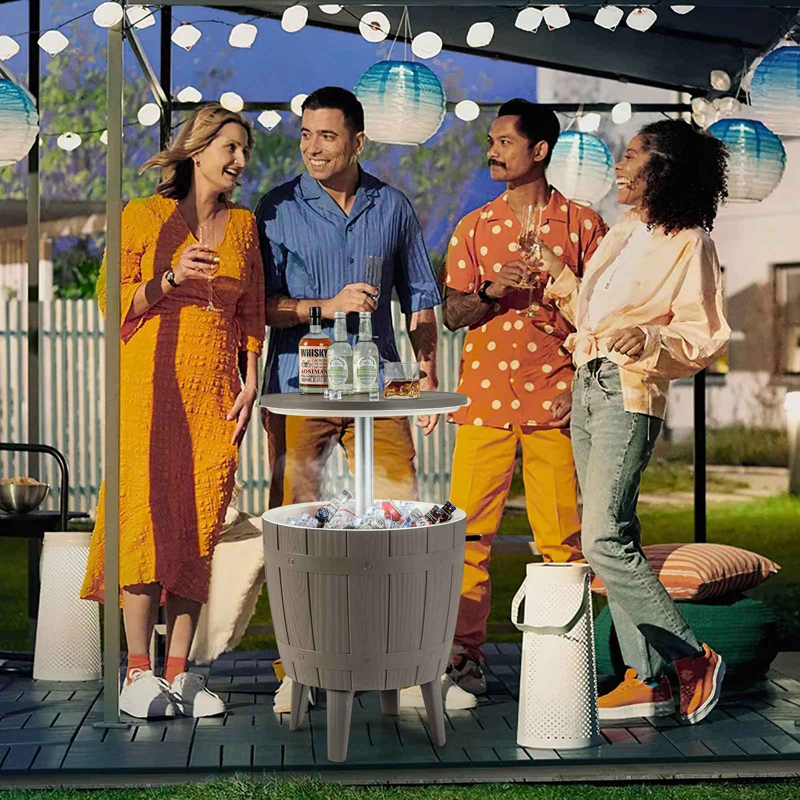 10 Gallon Outdoor Cooler Bar Table with Telescopic Tabletop & Ice Bucket