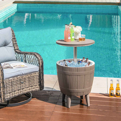10 Gallon Outdoor Cooler Bar Table with Telescopic Tabletop & Ice Bucket